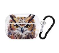 Funda protectora para Airpod Pro con clip de bloqueo seguro, acuarela dura, cabeza de búho, compatible con Airpod Pro de 2ª y 1ª generación, para mujeres y hombres, LED frontal visible, color blanco