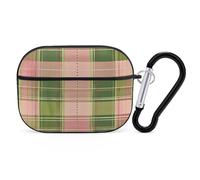 Funda protectora para Airpod Pro con clip de bloqueo seguro, color verde melocotón, funda protectora a cuadros compatible con Airpod Pro de 2ª y 1ª generación para mujeres y hombres, LED frontal