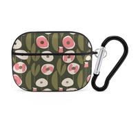 Funda protectora para Airpod Pro con clip de bloqueo seguro, diseño de flores verde oliva, compatible con Airpod Pro de 2ª y 1ª generación, para mujeres y hombres, LED frontal visible, color negro