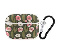 Funda protectora para Airpod Pro con clip de bloqueo seguro, diseño de flores verde oliva, compatible con Airpod Pro de 2ª y 1ª generación, para mujeres y hombres, LED frontal visible, blanco