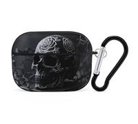Funda protectora para Airpod Pro con clip de bloqueo seguro, funda protectora de calavera floral negra compatible con Airpod Pro de 2ª y 1ª generación para mujeres y hombres, LED frontal visible