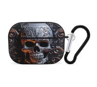 Funda protectora para Airpod Pro con clip de bloqueo seguro, gráficos de calavera dura, compatible con Airpod Pro de 2ª y 1ª generación, para mujeres y hombres, LED frontal visible, color negro