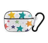 Funda protectora para Airpod Pro con clip de bloqueo seguro, imágenes de estrellas coloridas, compatible con Airpod Pro de 2ª y 1ª generación, para mujeres y hombres, LED frontal visible, color negro