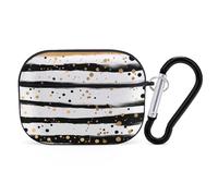 Funda protectora para Airpod Pro con clip de bloqueo seguro, tinta dura y rayas doradas, compatible con Airpod Pro de 2ª y 1ª generación, para mujeres y hombres, LED frontal visible, color negro