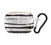 Funda protectora para Airpod Pro con clip de bloqueo seguro, tinta dura y rayas doradas, compatible con Airpod Pro de 2ª y 1ª generación, para mujeres y hombres, LED frontal visible, color blanco