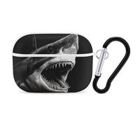 Funda protectora para AirPods Pro con diseño de cabeza de tiburón negra para AirPods Pro 2/Pro, compatible con funda de carga inalámbrica con cable