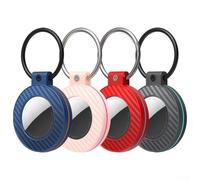 Funda protectora para AirTag, paquete de 4 unidades, fibra de carbono con cierre seguro para llaves y diseñado para uso de movilidad (rojo + amarillo)
