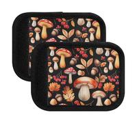 Funda protectora para asa de equipaje, diseño de hongos otoñales de acuarela, color negro, funda protectora de agarre suave para maleta, Setas otoñales de acuarela, color negro, one sizex2