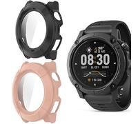 Funda Protectora para COROS Nomad Smart Watch Case-Carcasa Dura PC con Protector de Pantalla de Vidrio Templado,Resistente a Golpes y Arañazos Protector de Pantalla (Negro+Rosa)