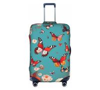 Funda protectora para equipaje, diseño de mariposas voladoras de moda entre flores, accesorios de viaje estéticos, cremallera invisible, White, L