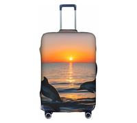 Funda protectora para equipaje, funda de maleta con estampado de delfines de puesta de sol, accesorios estéticos de viaje, cremallera invisible, White, XL