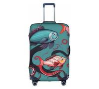 Funda protectora para equipaje, funda de maleta con estampado de peces y pulpos, accesorios estéticos de viaje, cremallera invisible, White, S