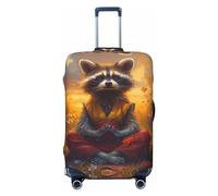 Funda protectora para equipaje, funda protectora para maleta, diseño de flores de atardecer, mapache meditando, antiarañazos, para equipaje, Negro -, L
