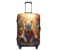 Funda protectora para equipaje, funda protectora para maleta, diseño de flores de sol, gato meditando, funda para equipaje, Black, X-Large