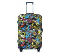 Funda protectora para equipaje, funda protectora para maleta, diseño de graffiti Q versión con ojos, suave, a la moda, Black, L