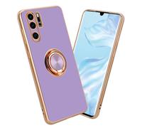Cadorabo Estuche Compatible con Huawei P30 Pro en Glossy Púrpura Claro - Oro con Anillo - Funda Protectora Fabricada en Silicona TPU Flexible, protección de cámara, Soporte magnético para el Coche