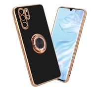 Cadorabo Estuche Compatible con Huawei P30 Pro en Glossy Negro - Oro con Anillo - Funda Protectora Fabricada en Silicona TPU Flexible, protección de cámara, Soporte magnético para el Coche