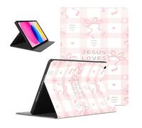 Funda protectora para iPad Air de 13 pulgadas M2 2024, diseño de Jesús kawaii con versículos bíblicos, lazo rosa, patrón de lazo, de piel sintética, a prueba de golpes, para niñas y mujeres