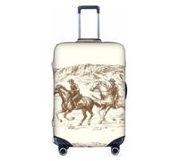 Funda protectora para maleta, diseño de cactus del desierto del oeste con vaqueros y caballos, elástica, lavable, antiarañazos, ajuste de 45,7 a 81,3 cm, White, L
