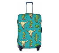 Funda protectora para maleta, diseño de cactus y calavera de toro, adecuada para equipaje de entre 45 y 81 cm, Blanco, XL