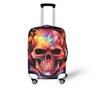 Funda protectora para maleta, diseño de calavera de fuego, para mujer, elástica, con diseño de calavera de Halloween, lavable, regalo para familiares o amigos, Calavera de fuego de Halloween, L(25-28