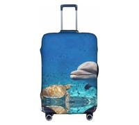 Funda protectora para maleta, diseño de tortuga marina, delfín y peces, elástica, lavable, antiarañazos, ajuste de 45,7 a 81,3 cm, White, S