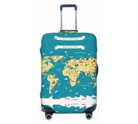 Funda protectora para maleta, mapa del mundo con monumentos, antiarañazos, para equipaje, Black, L