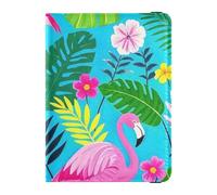 Funda protectora para pasaporte de piel azul con diseño de flamencos de verano, diseño de hojas de flor, para viajes, organizador de documentos de viaje, funda protectora para pasaporte con bloqueo