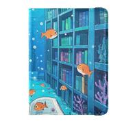 Funda protectora para pasaporte de piel azul con diseño de peces para viajes, para vacunas, funda protectora para pasaporte, ligera, divertida biblioteca oceánica, azul, 1 tamaño, Funny Ocean Library