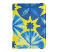 Funda protectora para pasaporte de piel con teñido anudado azul y amarillo para viajes, funda protectora ligera para pasaporte, Tinte azul y amarillo, 1 size
