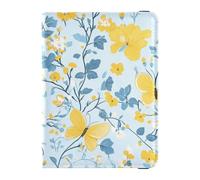 Funda protectora para pasaporte y tarjeta de vacunación con diseño de mariposas amarillas y azul claro, de piel sintética, ultrafina, Flores pequeñas, mariposas amarillas y azul claro, 1 size