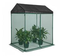 Relaxdays Cubierta para plantas con techo y puerta verde oscuro,negro