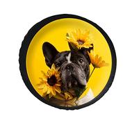 Funda Protectora para Rueda de Repuesto con diseño de Bulldog Francés y Girasoles, Resistente a la Intemperie, Universal y a Prueba de Polvo, 15 Pulgadas.