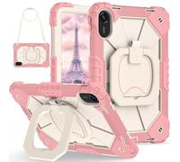 Funda protectora para tableta Case For Xiaomi Redmi Pad 2 11 inch 2025 Rugged Shockproof Cover,Protective Case W 360 Swivel Kickstand+Hand Strap+Shoulder Strap Protección resistente(Rose Gold)