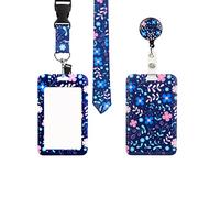 Funda protectora para tarjetas de identificación, con cordón, correa para el cuello, soporte para tarjetas de identificación para mujeres, profesores, enfermeras, doctores, estudiantes (flores azules