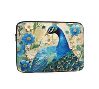 Funda protectora portátil con estampado de pavo real azul de pie entre flores, adecuada para viajes de negocios y documentos de 12 pulgadas