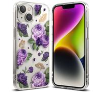 Funda protectora reforzada con marco de gel para iPhone 14 Plus, diseño Fusion, color rosa púrpura transparente.