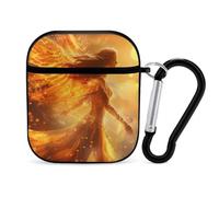 Funda protectora rígida con llavero para auriculares AirPods 1 y 2, diseño de llamas de ángel y fuego