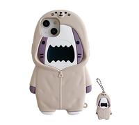 Funda QoKcoahn Compatible con iPhone 17 Pro, linda funda de tiburón de suéter 3D Kawaii divertida de dibujos animados con llavero de silicona suave y gel protector de caída para mujeres y niñas