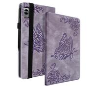 Funda Realme Pad Mini Flores Estampado de Mariposa Tarjetero Vídeo lila