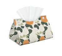 Funda Rectangular de Cuero sintético con Motivos botánicos de Flores de Dalia, Color Verde Oliva y Crema para Caja de pañuelos. Ideal para Coche, baño, Dormitorio, Escritorio o Mesa.