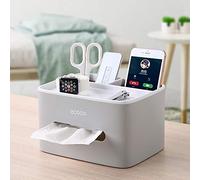 Funda Rectangular Multifunción para Pañuelos de Papel Caja de Papel Seda Facial Contenedor Dispensador de Servilletas, Almacenamiento de Escritorio con Control Remoto para Sala de Dormitorio (Gris)