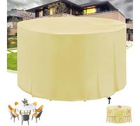 Funda redonda impermeable para mesa de jardín 420D Oxford, resistente al viento y a los rayos UV, beige, 280 x 80 cm, funda para muebles de exterior para patio
