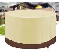 Funda redonda impermeable para mesa de patio, tela Oxford 420D, resistente al viento, resistente a los rayos UV, color beige y marrón, para 210 x 160 cm (diámetro x altura), protección para muebles de
