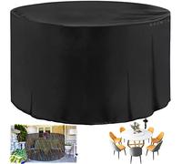 Funda redonda impermeable para muebles de jardín, resistente, Oxford 420D, resistente al viento y a los rayos UV, para mesa y sillas de ratán, color negro, 300 x 170 cm (diámetro x altura)