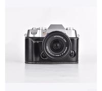 Funda retro de piel sintética para cámara Fujifilm X-T50 - Funda resistente de media base - Protección contra arañazos para lente y cuerpo - Uso diario - Negro