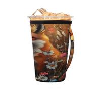 Funda reutilizable para café helado con asa, bonita flor de zorro, funda de neopreno con patrón de animales, soporte para tazas para bebidas frías, 24 a 28 onzas