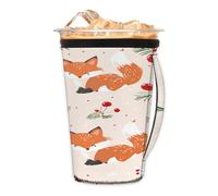 Funda reutilizable para café helado con asa, diseño de zorro y cereza, funda aislante de neopreno para bebidas frías, 850.5 g - 907.2 g