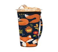 Funda reutilizable para café helado con asa, lindas flores de zorro, funda de neopreno para tazas étnicas, aislante, para bebidas frías, 680.4 g - 793.8 g