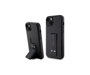 Funda rígida BMW para iPhone 14 con agarre y estampado en caliente, color negro.